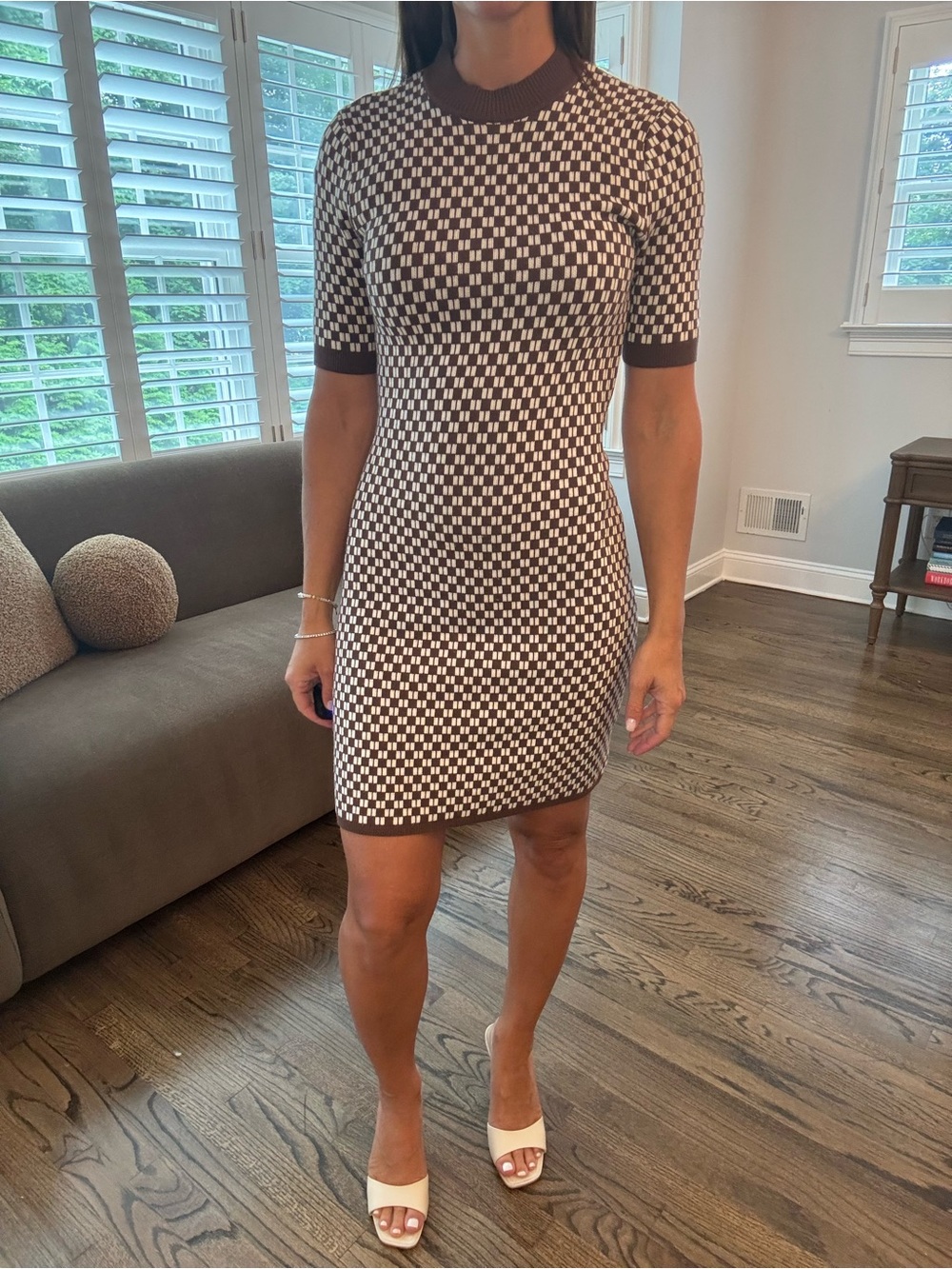 Abercrombie & Fitch Brown and Cream Check Knit Mini Dress